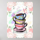 Gestapelde koffiebekers, kleurrijk Poster aan de m (Voorkant)