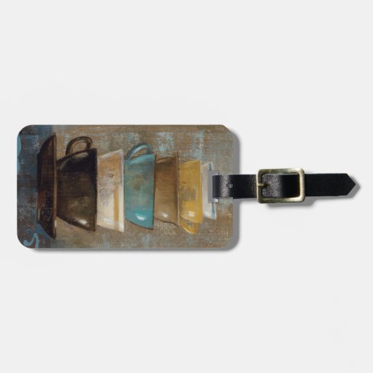 Gestapelde koffiekopjes bagagelabel (Voorkant horizontaal)