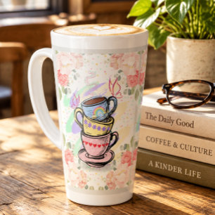 Gestapelde koffiekopjes   Hoge Latte-mok Latte Mok