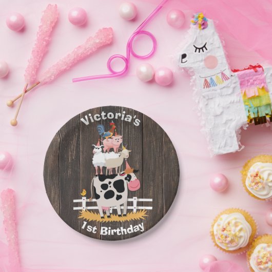 Gestapelde landbouwhuisdieren Barnyard Birthday Pa Papieren Bordje (Feest)