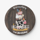 Gestapelde landbouwhuisdieren Barnyard Birthday Pa Papieren Bordje (Voorkant)