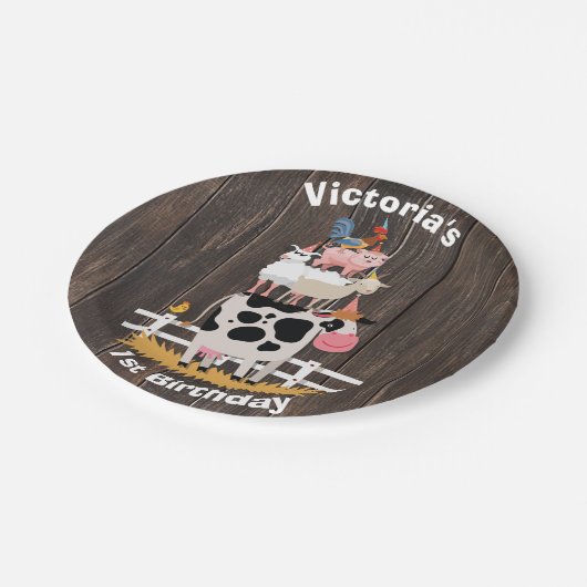 Gestapelde landbouwhuisdieren Barnyard Birthday Pa Papieren Bordje (Gekanteld)