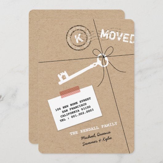 Gestapelde monogram pakket & Key House Warming Par Kaart (Voorkant / Achterkant)