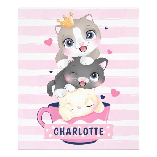 Gestapelde Moppige Cartoonkatten Roze Afgeleid Str Foto Afdruk (Voorkant)