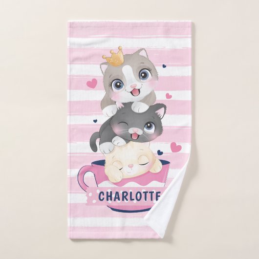 Gestapelde Moppige Cartoonkatten Roze Afgeleid Str Handdoek (Handdoek)