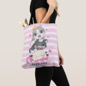 Gestapelde Moppige Cartoonkatten Roze Afgeleid Str Tote Bag (Dichtbij)