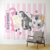 Gestapelde Moppige Cartoonkatten Roze Afgeleid Str Wandkleed (In Situ (horizontaal))