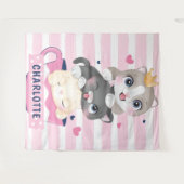 Gestapelde Moppige Cartoonkatten Roze Afgeleid Str Wandkleed (Voorkant (horizontaal))