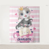 Gestapelde Moppige Cartoonkatten Roze Afgeleid Str Wandkleed (Voorkant)