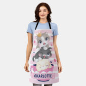 Gestapelde Moppige Cartoonkatten Roze Afgeplatte S Schort (Gedragen)