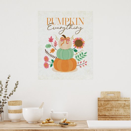 Gestapelde pompoenen herfst bladeren herfst boho b poster (Keuken)