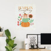 Gestapelde pompoenen herfst bladeren herfst boho b poster (Thuiskantoor)