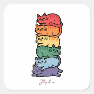 Gestapelde regenboogkatten - LGBTQ Pride Celebrati Vierkante Sticker