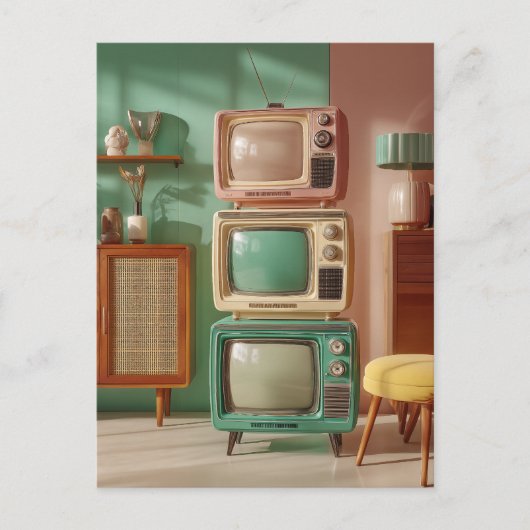Gestapelde Retro Televisie Set Display Briefkaart (Voorkant)