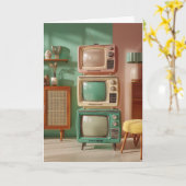 Gestapelde Retro Televisie Set Display Kaart (Gele Bloem)