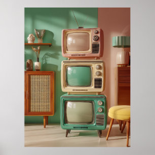 Gestapelde Retro Televisie Set Display Poster