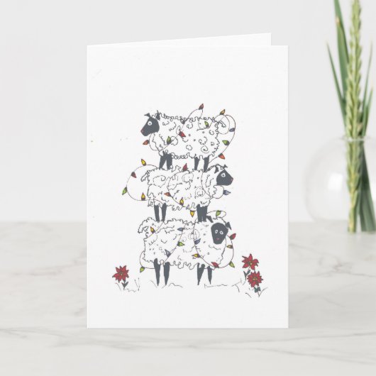 Gestapelde schapen met kerst feestdagen kaart (Voorkant)