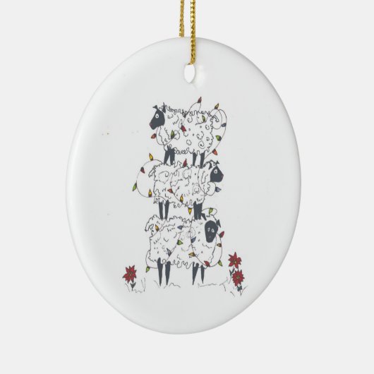 Gestapelde schapen met kerstmis keramisch ornament (Rechts)