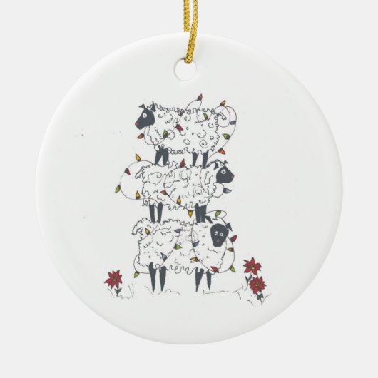 Gestapelde schapen met kerstmis keramisch ornament (Voorkant)