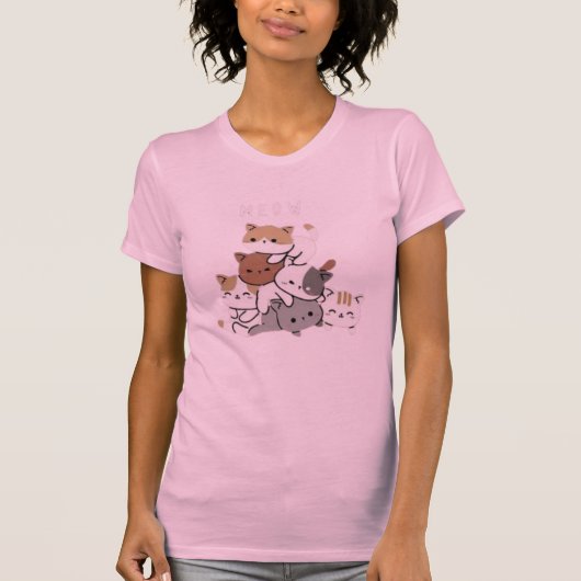 "Gestapelde Schattigee Katten 'Meow' Graphic T-shi T-shirt (Voorkant)