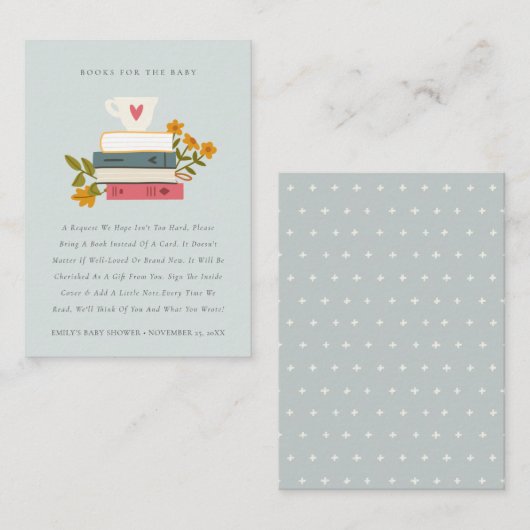 Gestapelde stripboeken voor Baby shower Informatiekaartje (Voorkant / Achterkant)