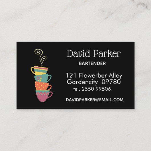 Gestapelde theebekers, koffiewinkel, chai shop visitekaartje (Voorkant)