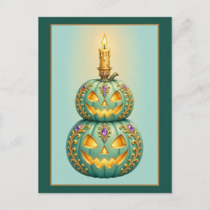 Gestapelde turquoise en gouden Jack-O-Lanterns Briefkaart