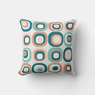 Gestapelde Vierkanten Mid Century Mod Teal, Perzik Kussen