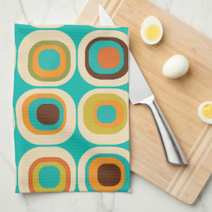 Gestapelde Vierkanten Mid Century Turquoise, Groen Theedoek