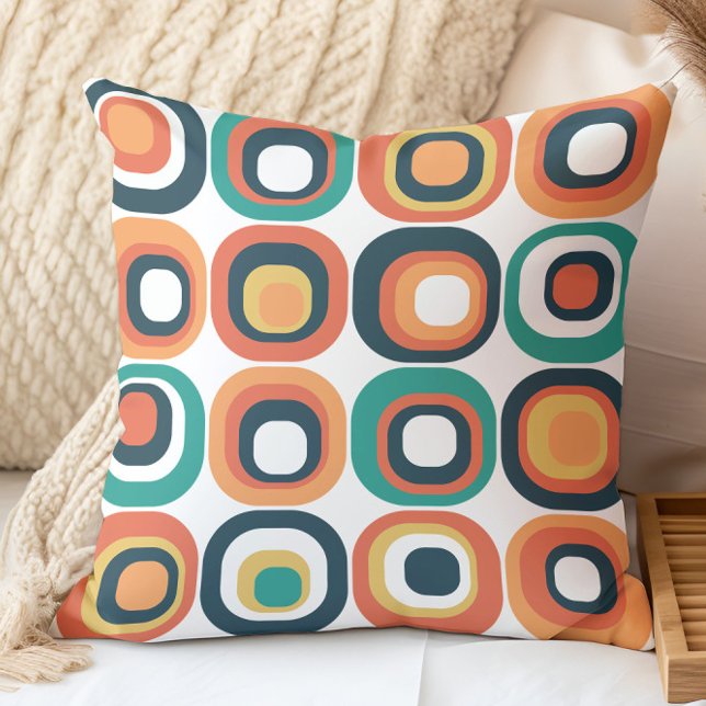 Gestapelde Vierkanten Mid Century Turquoise, Oranj Kussen (Creator heeft geüpload)