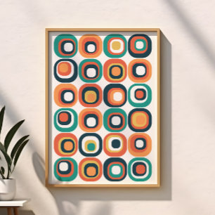 Gestapelde Vierkanten Mid Century Turquoise, Oranj Poster