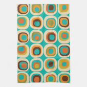 Gestapelde vierkanten midden eeuw Blauwgroen, groe Theedoek (Verticaal)