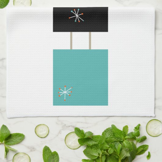 Gestapelde vierkanten Turquoise Sinaasappel zwart  Theedoek (Gevouwen)