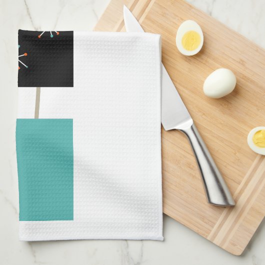 Gestapelde vierkanten Turquoise Sinaasappel zwart  Theedoek (Quarter Fold)