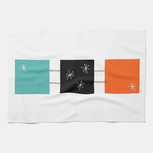 Gestapelde vierkanten Turquoise Sinaasappel zwart  Theedoek (Horizontaal)