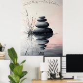 Gestapelde Zen Stones en Gentle Stream Art Poster (Thuiskantoor)