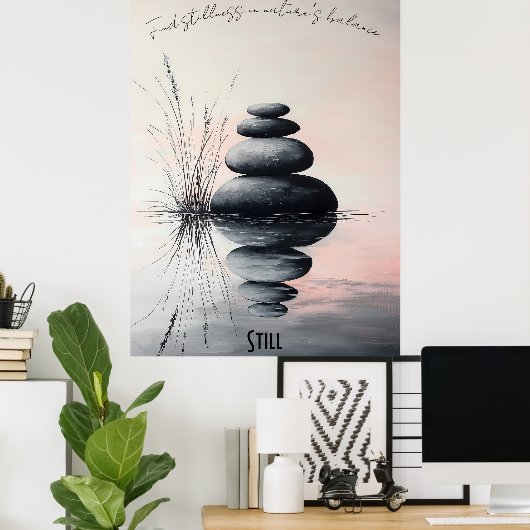 Gestapelde Zen Stones en Gentle Stream Art Poster (Thuiskantoor)
