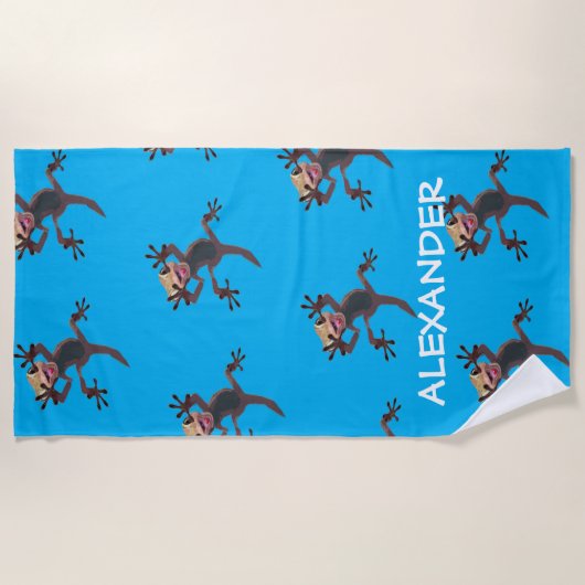 Gestartte grappige Gecko Lizard Blue Custom Name Strandlaken (Voorkant)