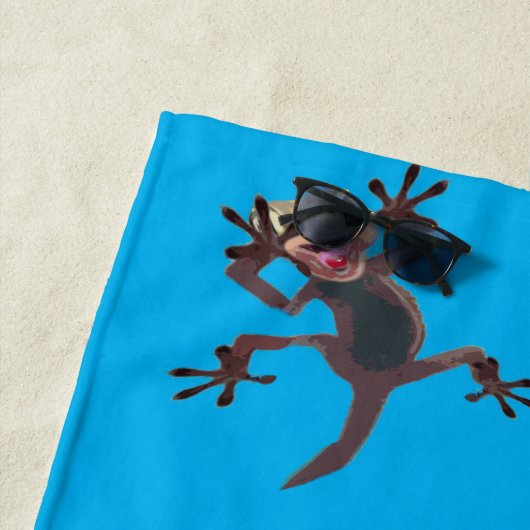 Gestartte grappige Gecko Lizard Blue Custom Name Strandlaken (In situ)