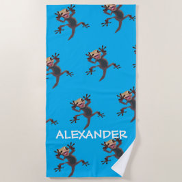 Gestartte grappige Gecko Lizard Blue Custom Name Strandlaken