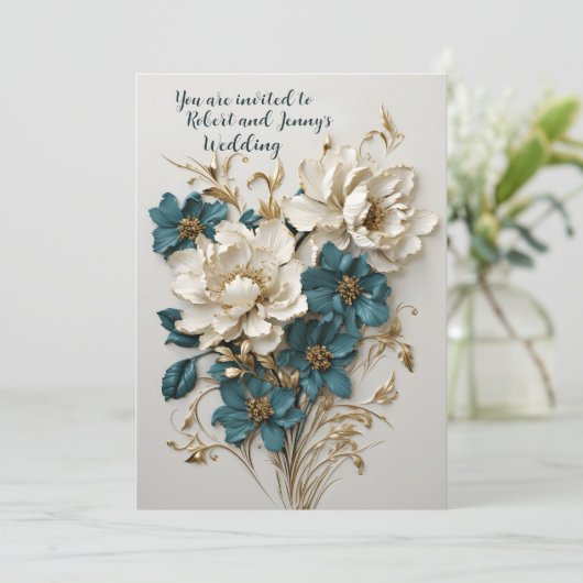 Gestegen bloemenbruiloft kaart (Staand voorkant)