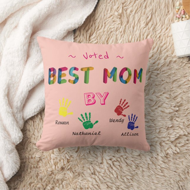 Gestemd Beste Moeder Handafdruk kunst op Roze Pers Kussen (Deken)