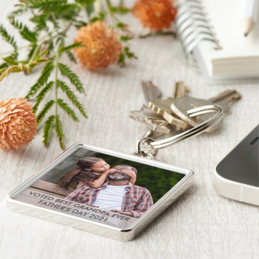 Gestemde foto van beste opa op Aangepaste vaderdag Sleutelhanger (Zijkant)