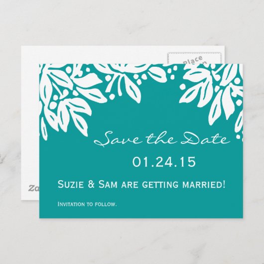 Gestempeld Bloemig Huwelijkspatroon Aankondigingskaart (Voorkant / Achterkant)