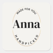 Gestempeld en gecentreerd vierkante sticker (Voorkant)