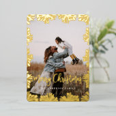 Gestempeld Floral Lijst Foto Folie Feestdagenkaart (Staand Voorkant)