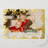 Gestempeld Floral Lijst Foto Folie Feestdagenkaart (Voorkant)