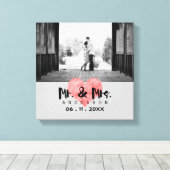 Gestempeld hart rustieke Mr. & Mrs bruiloft Canvas Afdruk (Insitu (Houten vloer))