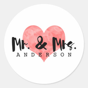 Gestempeld hart rustieke Mr. & Mrs bruiloft Ronde Sticker