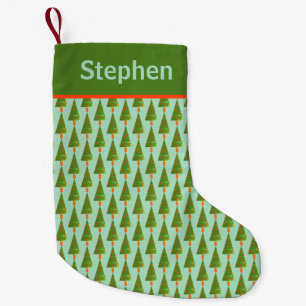 Gestempeld Kerstboom Patroon met Naam op Streep Kleine Kerstsok